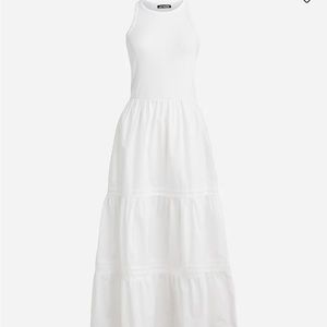 JCrew white rib high-neck cutaway tank dress with poplin skirt size large. New.